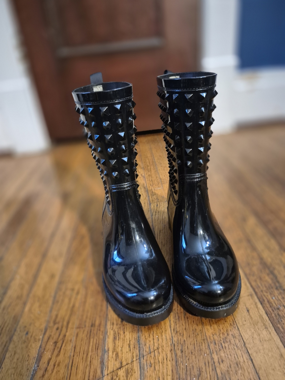 Womens Black Studded Rain Boots